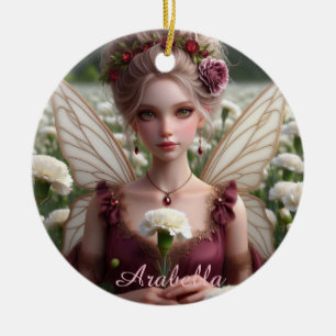 Beautiful January Fairy in Carnations Ceramic Tree Decoration