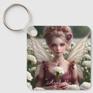 Beautiful January Fairy in Carnations Key Ring