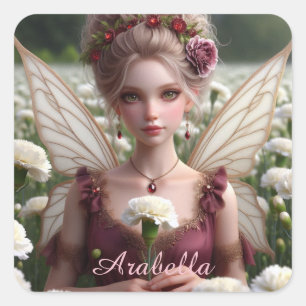 Beautiful January Fairy in Carnations Square Sticker