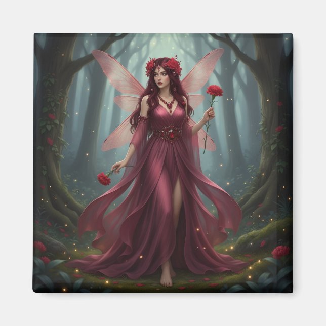 Beautiful January Garnet Fairy Magnet (Front)