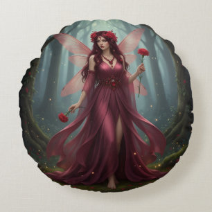 Beautiful January Garnet Fairy Round Cushion