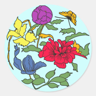 Beautiful Japanese Flower Art Classic Round Sticker
