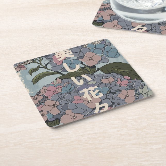 Beautiful Japanese Flowers Square Paper Coaster (Angled)
