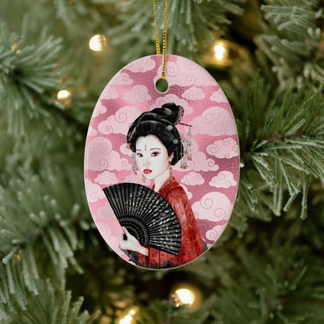 Beautiful Japanese Geisha and Cloud Christmas Ceramic Tree Decoration (Tree)