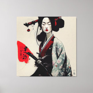 Beautiful Japanese Geisha Stretched Canvas Print