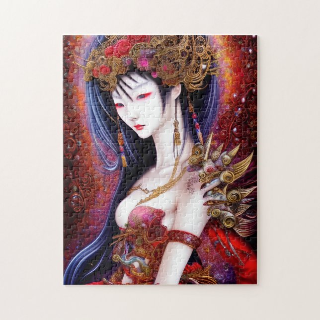 Beautiful Japanese Girl Gothic Fantasy Triptych Jigsaw Puzzle (Vertical)