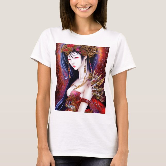 Beautiful Japanese Girl Gothic Fantasy Triptych T-Shirt (Front)