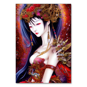 Beautiful Japanese Girl Gothic Fantasy Triptych Table Number