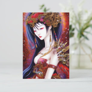 Beautiful Japanese Girl Gothic Fantasy Triptych Thank You Card