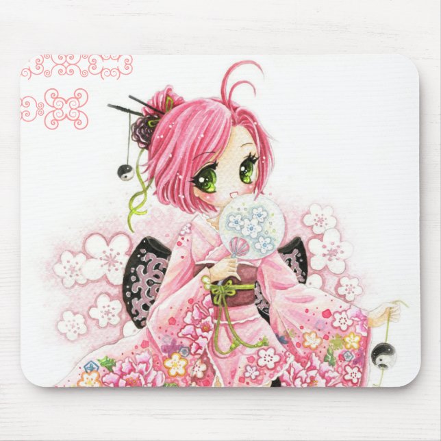 Beautiful Japanese girl in Kimono Mouse Mat (Front)