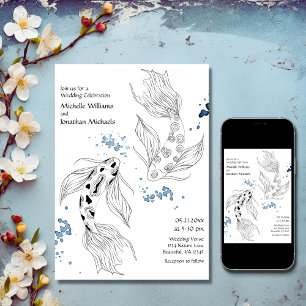 Beautiful Japanese Koi Fish Modern Wedding Invitation