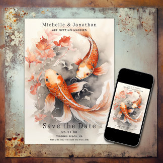 Beautiful Japanese Koi Fish Orange Beige Wedding Save The Date