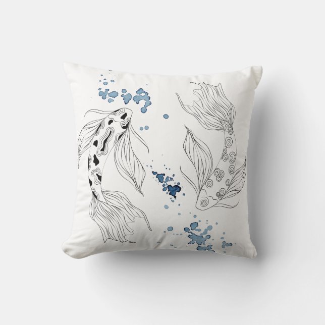 Beautiful Japanese Koi Fish Swimming Cushion (Front)