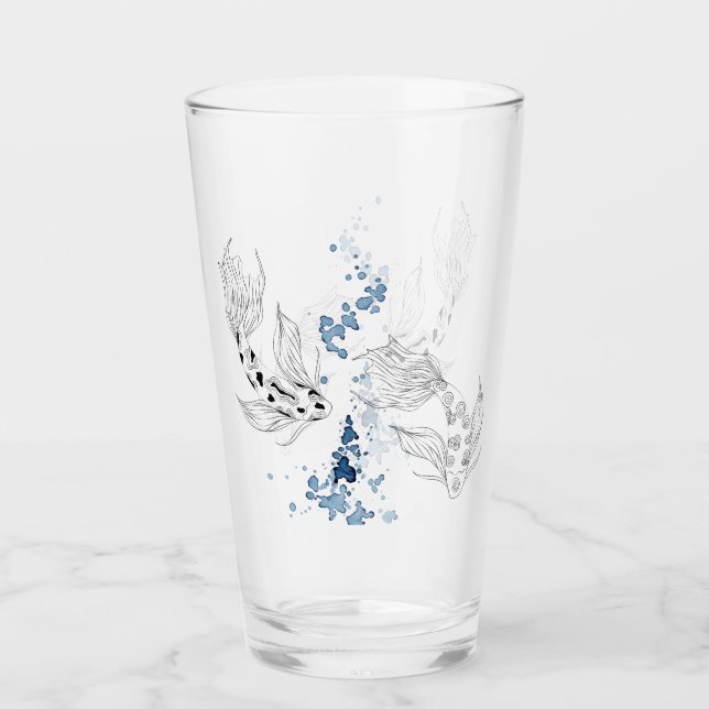 Beautiful Japanese Koi Fish Swimming Glass (Front)