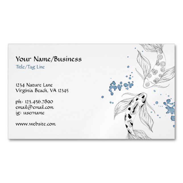 Beautiful Japanese Koi Fish Swimming Magnetic Business Card (Front)