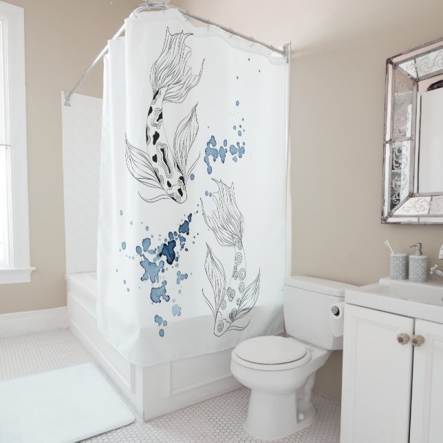 Beautiful Japanese Koi Fish Swimming Shower Curtain (In Situ)