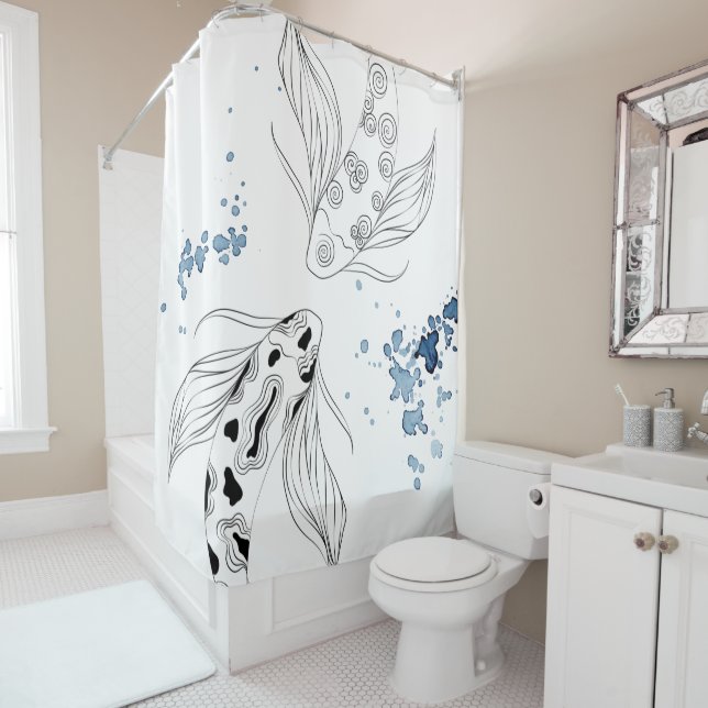 Beautiful Japanese Koi Fish Swimming Shower Curtain (In Situ)
