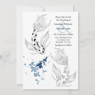 Beautiful Japanese Koi Fish Swimming Wedding Invitation