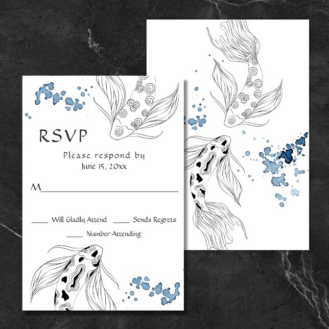 Beautiful Japanese Koi Fish Swimming Wedding RSVP Card (Creator Uploaded)
