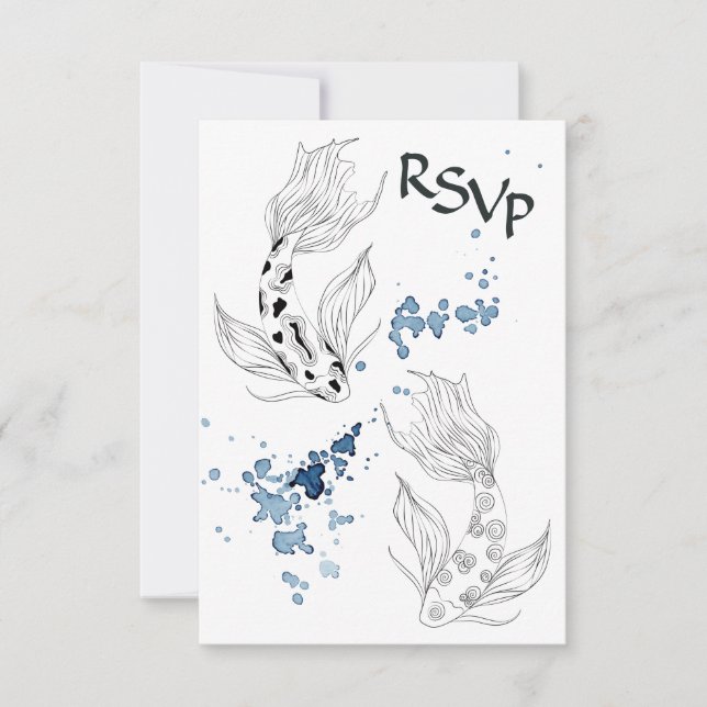 Beautiful Japanese Koi Fish Swimming Wedding RSVP Card (Front)