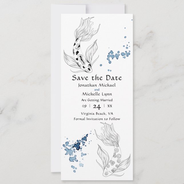Beautiful Japanese Koi Fish Swimming Wedding Save The Date (Front)