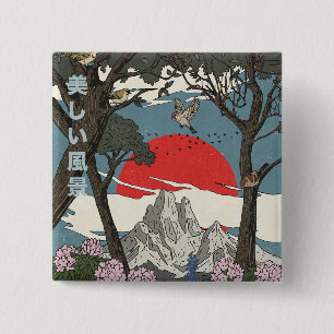 Beautiful Japanese Landscape 15 Cm Square Badge