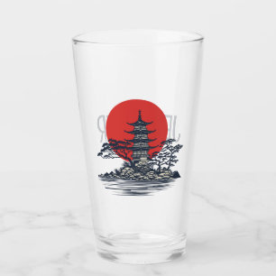 Beautiful Japanese landscape with sunrise Glass
