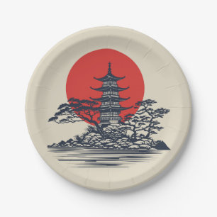 Beautiful Japanese landscape with sunrise Paper Plate
