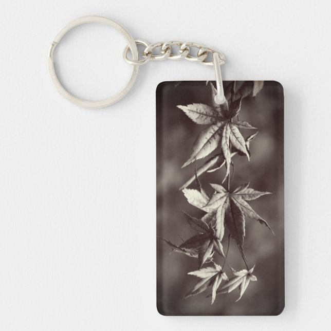Beautiful Japanese Maple Leaf Portrait Sepia Key Ring (Front)