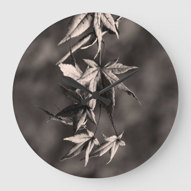 Beautiful Japanese Maple Leaf Portrait Sepia Large Clock (Front)