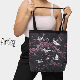 Beautiful Japanese origami crane cherry blossom Tote Bag