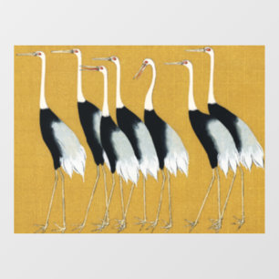 Beautiful Japanese Red Crown Cranes by Ogata Korin Window Cling
