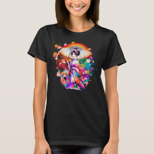 Beautiful Japanese Woman in Kimono Parasol T-Shirt