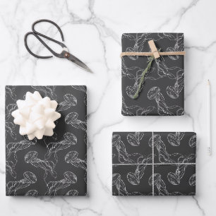 beautiful jellyfish pattern black background wrapping paper sheet