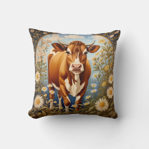 Beautiful Jersey Cow In Daisy field Vintage Cushion