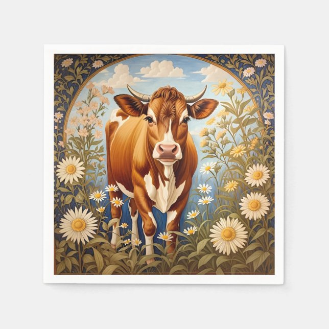 Beautiful Jersey Cow In Daisy field Vintage Napkin (Front)