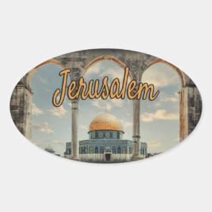 Beautiful Jerusalem Dome of The Rock Design Oval Sticker