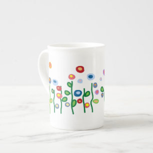 Beautiful jewel bright art flowers bone china mug