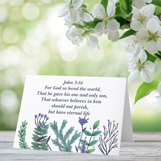 Beautiful John 3:16 Christian Bible Verse Floral Holiday Card (Creator Uploaded)