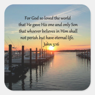BEAUTIFUL JOHN 3:16 SUNSET PHOTO DESIGN SQUARE STICKER