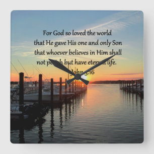 BEAUTIFUL JOHN 3:16 SUNSET PHOTO DESIGN SQUARE WALL CLOCK