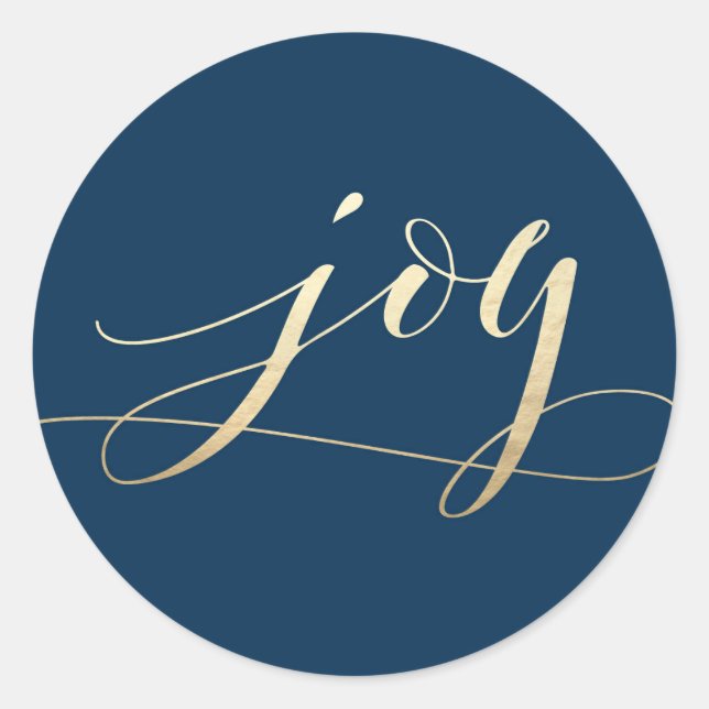 Beautiful Joy Navy Faux Foil Christmas Holiday Classic Round Sticker (Front)