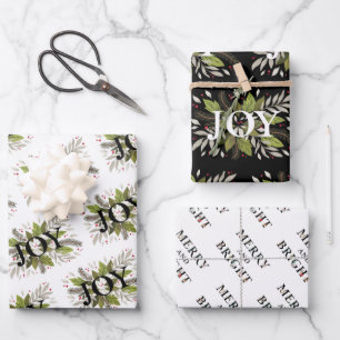 Beautiful JOY Winter Botanical, Merry & Bright Wrapping Paper Sheet