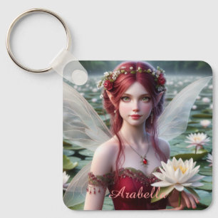 Beautiful July Fairy in Water Lilies Key Ring