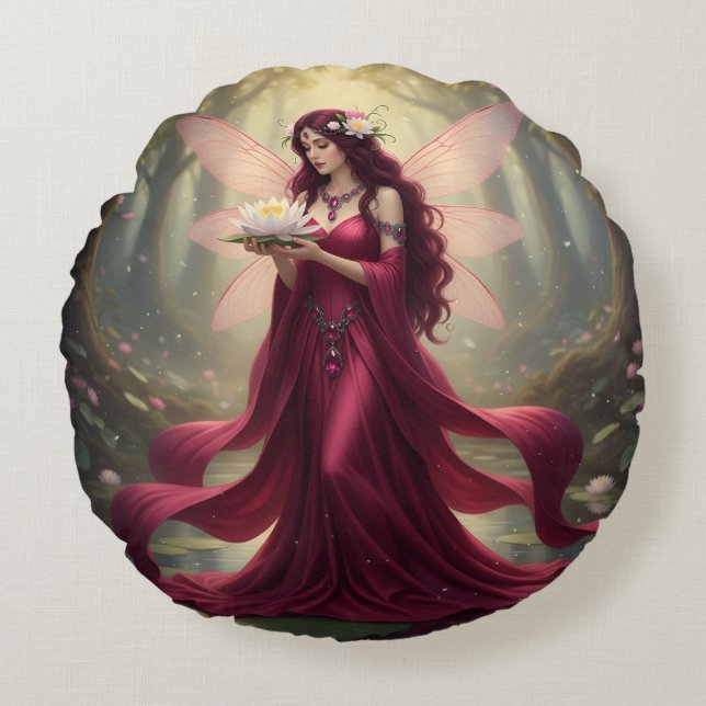 Beautiful July Ruby Fairy Round Cushion (Front)