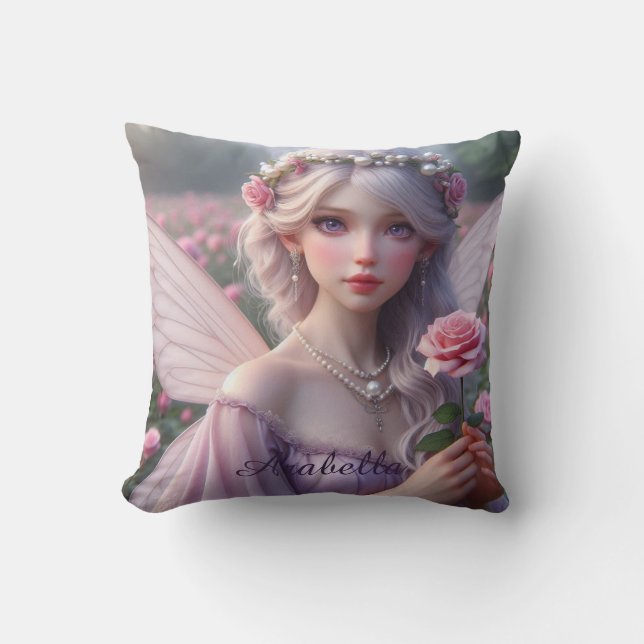 Beautiful June Fairy in Roses Cushion (Front)