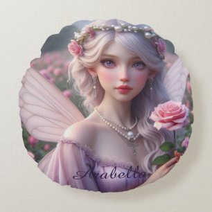 Beautiful June Fairy in Roses Round Cushion