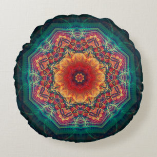 Beautiful kaleidoscope multicolored flower pattern round cushion