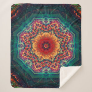 Beautiful kaleidoscope multicolored flower pattern sherpa blanket