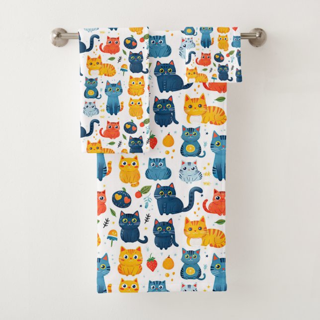  Beautiful kawaii cats, playing with toys white ba Bath Towel Set (Insitu)